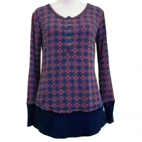Josie Natori Pink & Purple
Geometric Floral Henley Long Sleeve Sleep‎ Shirt L - Picture 7 of 7
